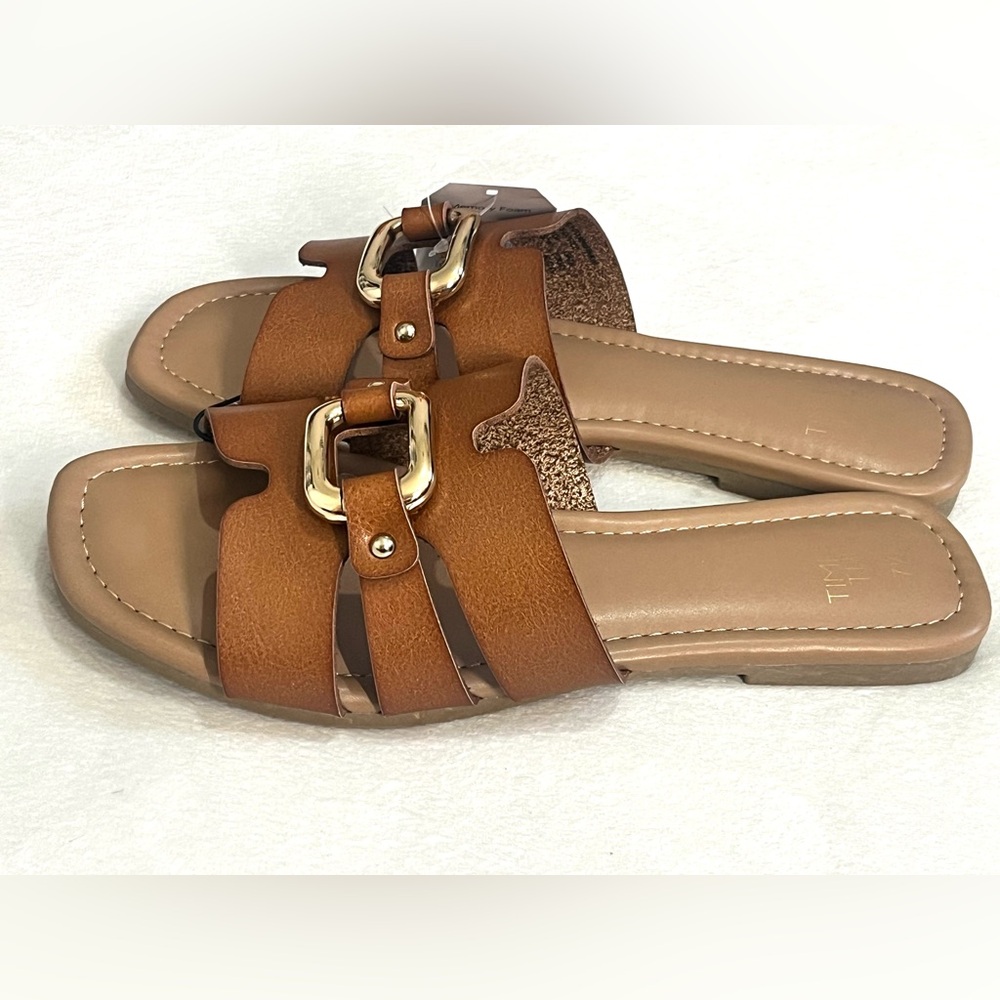 Time and Tru Brown Slide Sandals with Gold Accent Women’s Size 7.5 NWT - Picture 13 of 15